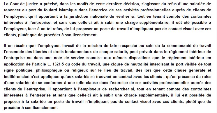 nraymond1's tweet photo. #Religion en entreprise - Foulard islamique - Arrêt en FPPBRI de la chambre sociale de la @Courdecassation sur l'affaire Micropole du 22/11 2017, avec sa notice explicative https://t.co/mzvrq9zqQP https://t.co/CVLenf9axE