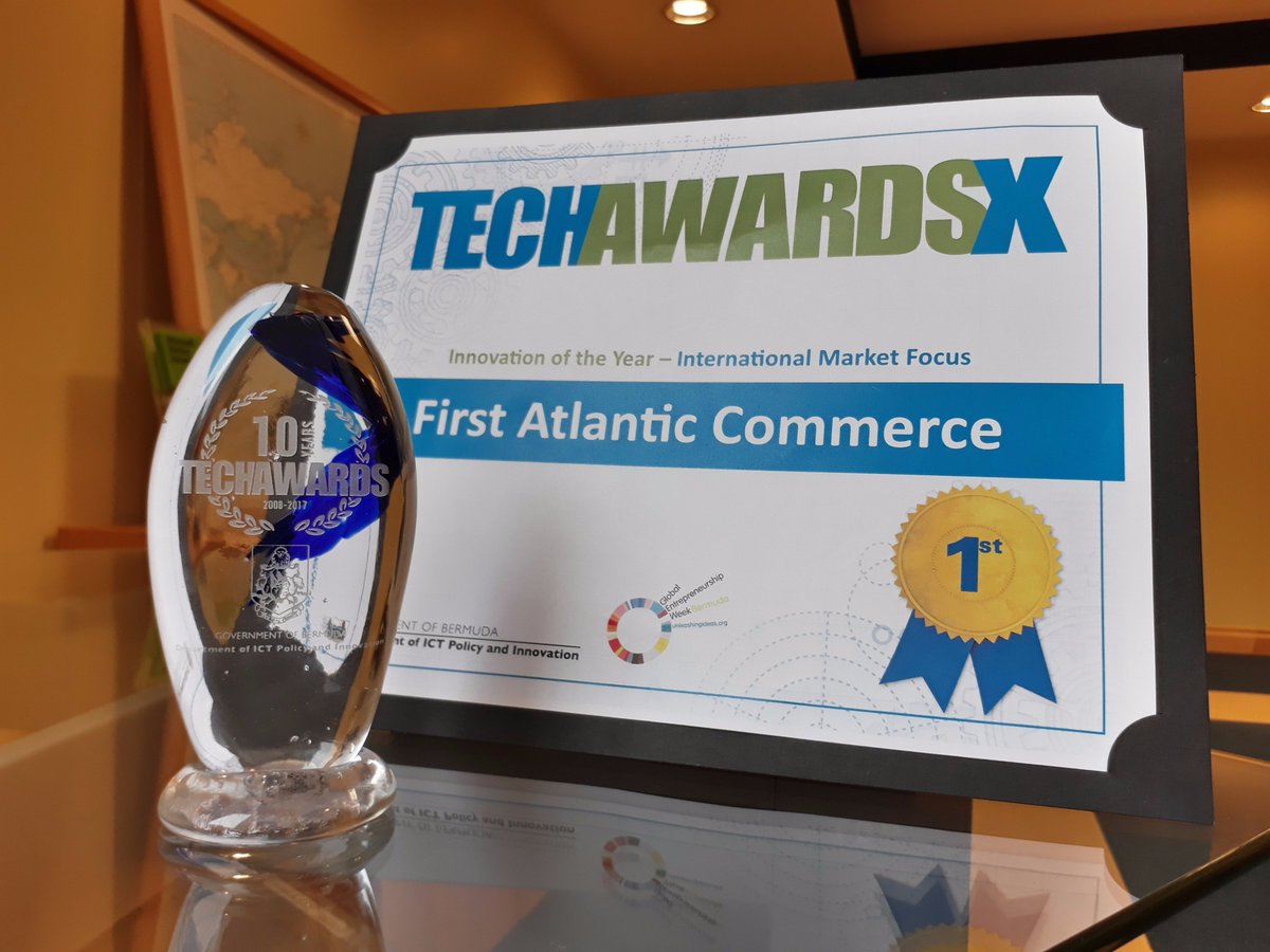 FACBermuda's tweet photo. We are thrilled to win 1st place in the @BdaGovernment #TechAwards “Innovation of the Year - International Market Focus” for delivering the first #PCIvalidated #P2PE call center solution in the LACR. We are so proud of the team and grateful to be recognized! #paymentsecurity https://t.co/7at4b7rGic