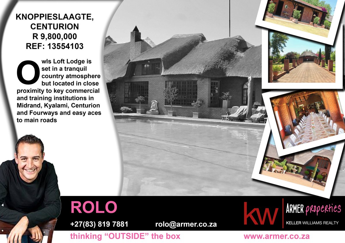 ArmerProp's tweet photo. FOR SALE
12 BEDS, 12 BATHS
KNOPPIESLAAGTE, CENTURION 
R 9,800,000
REF: 13554103 https://t.co/DxHDvHVrVc
