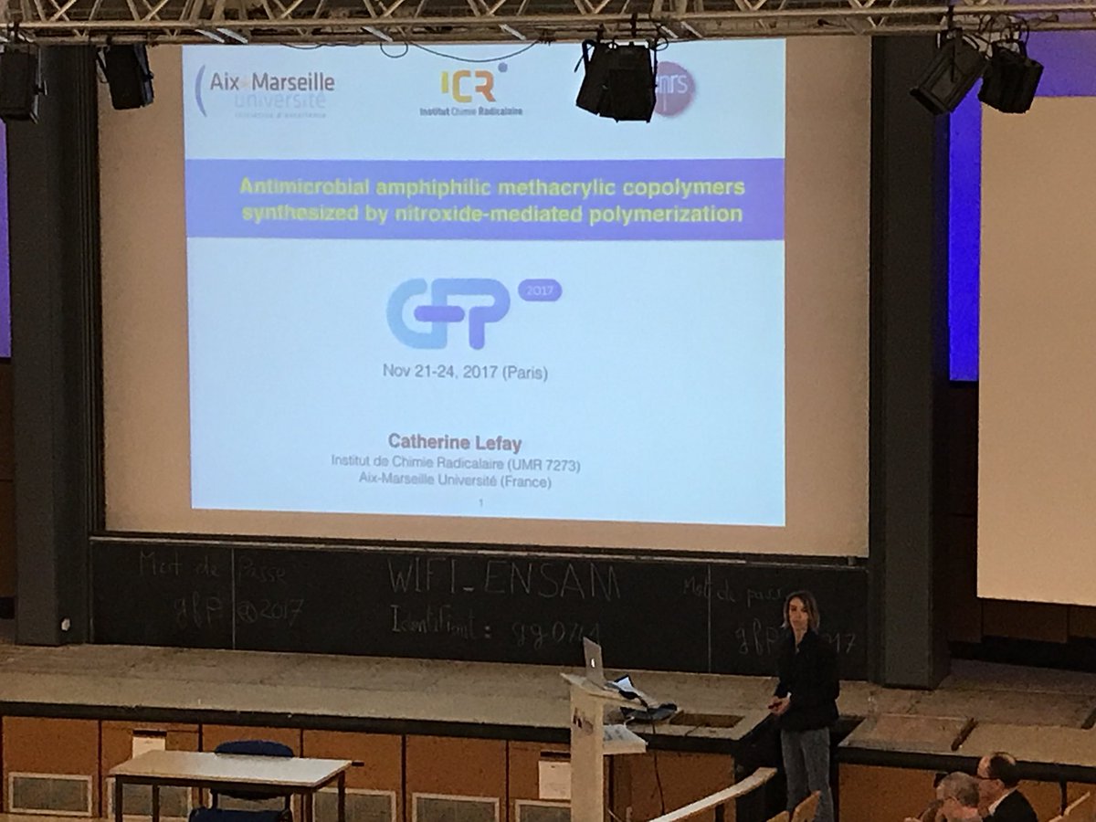 julnicolas's tweet photo. .@cathy_lefay (@univamu) nous présente ses travaux sur les copolymères antibactériens synthétisés par NMP #GFP2017 https://t.co/kyBZA7aEft
