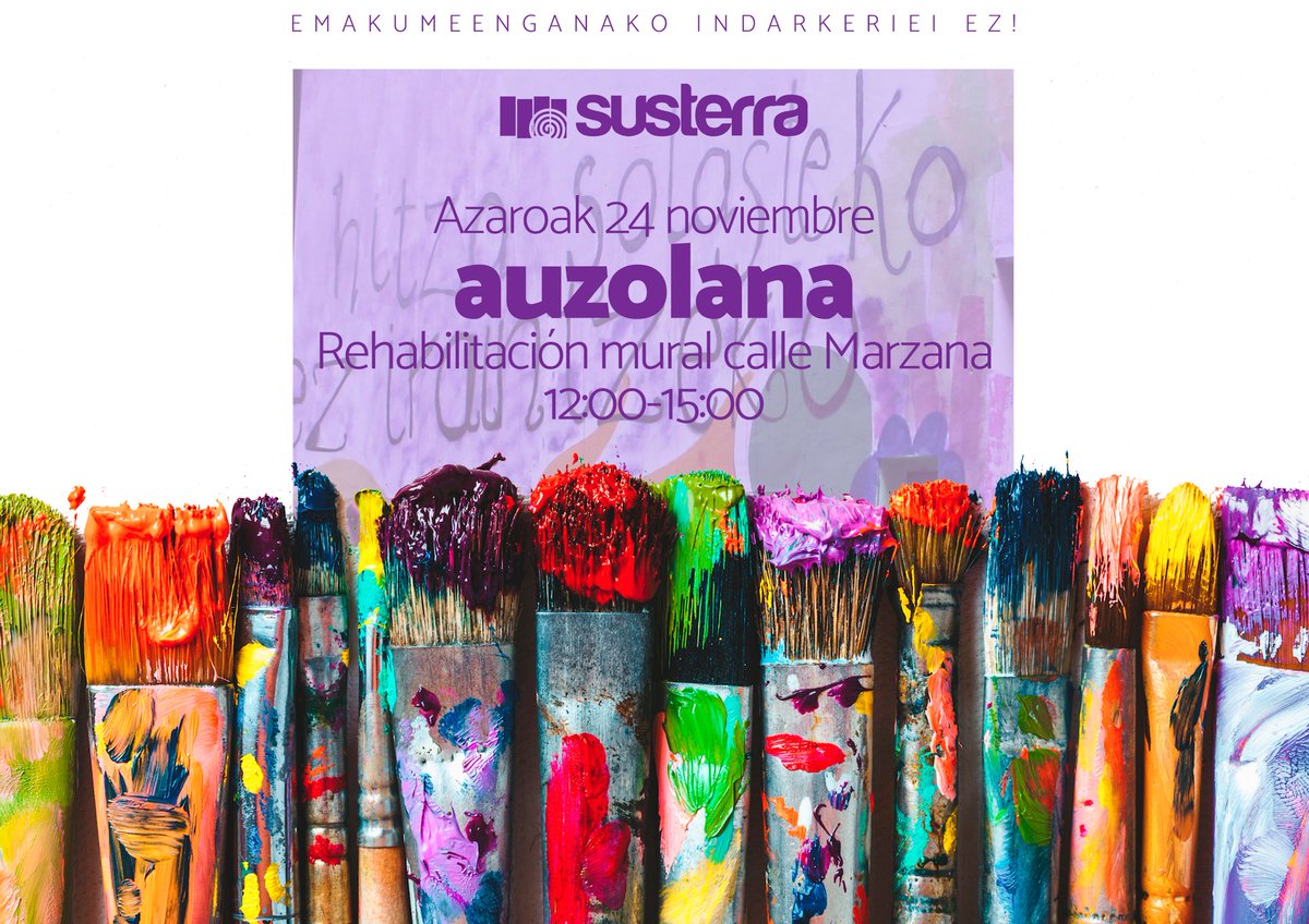 lakoordi's tweet photo. #auzolana Emakumeenganako indarkeria salatzeko Martzana kaleko murala berriztatzea. #Susterra Azaroak 24, 12-15ak bitartean. https://t.co/uPuA2ww1jH