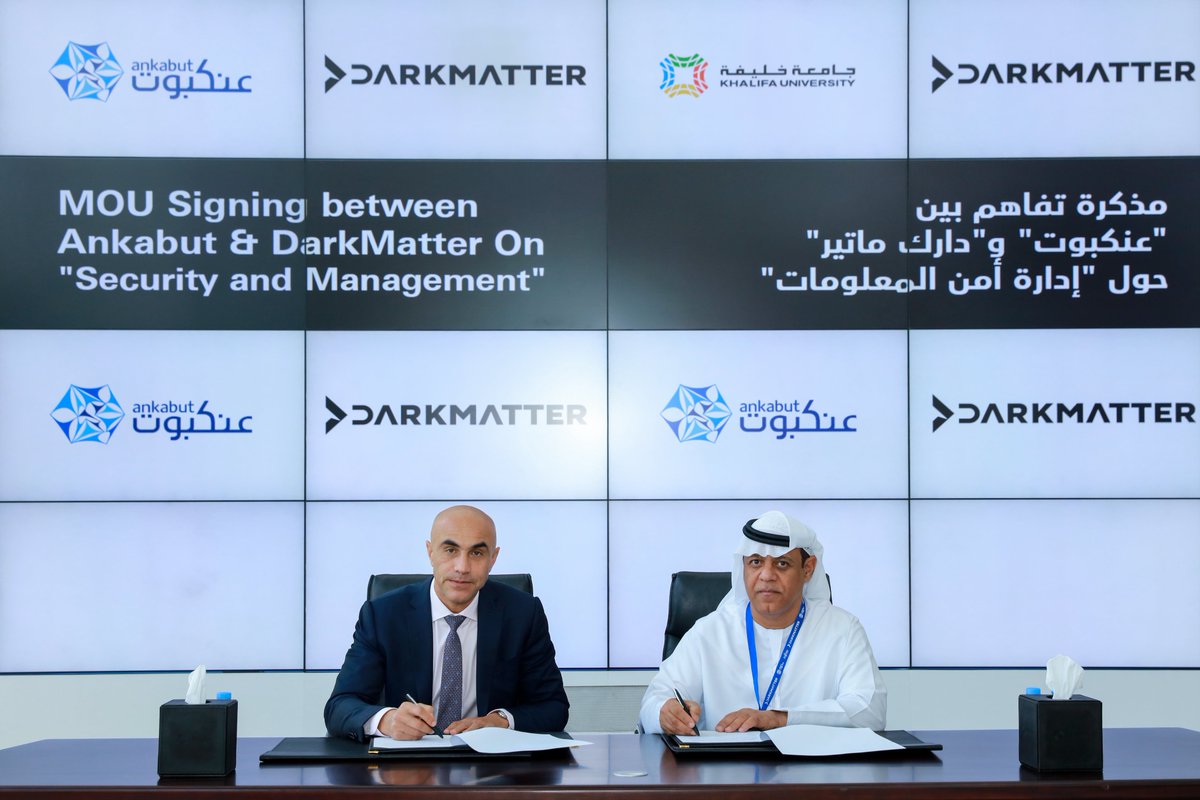 AnkabutUAE's tweet photo. Highlights of #KhalifaUniOfScienceandTech’s Ankabut’s MOU signing with and DarkMatter https://t.co/JeLQ1Nafk7