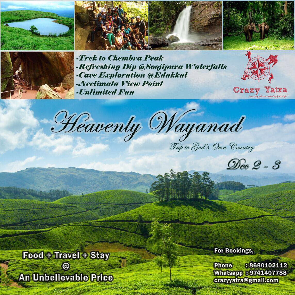 CrazyYatra's tweet photo. Join us for the trip to #waynad god’s own country. #travelpartner #weekendvibes #travelwithcrazyyatra #Explore #bangaloreans #weekendtrip #trekking #hikking https://t.co/8WiIgw3u4h