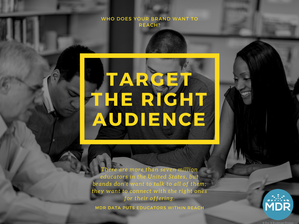 MDRBiz's tweet photo. There are 7+ million #educators in the U.S. Who does your #Brand want to #Reach?
 #EduTalk #EdChat #EdTrend #EdData #EducationMarketing #DataMarketing #DigitalAdvertising #TeachersConnect
https://t.co/AjvSsVE6aQ https://t.co/RPti4HZCOT