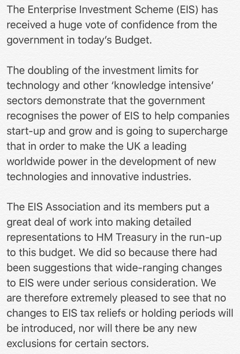 MarkEISADG's tweet photo. First reaction to #Budget2017 #EIS changes - more detail to follow. https://t.co/wtUp5ySiBh