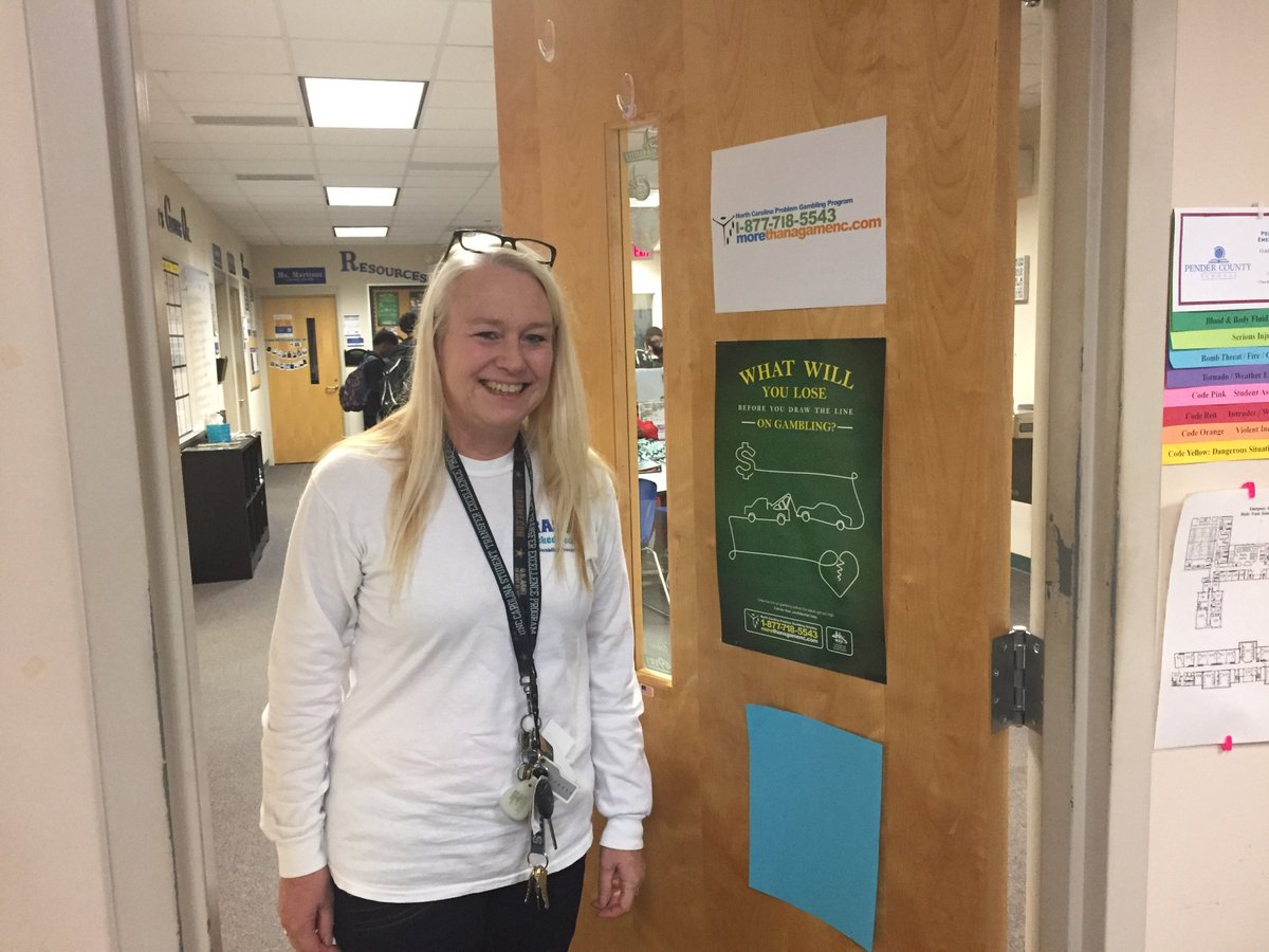 NCProbGambling's tweet photo. Visiting Judy at Heide Trask High School in North Carolina to watch her teach the Stacked Deck curriculum to students. She promotes our hotline number to her entire school. #ncproblemgamblingprogram https://t.co/kSJ3NZrdxo