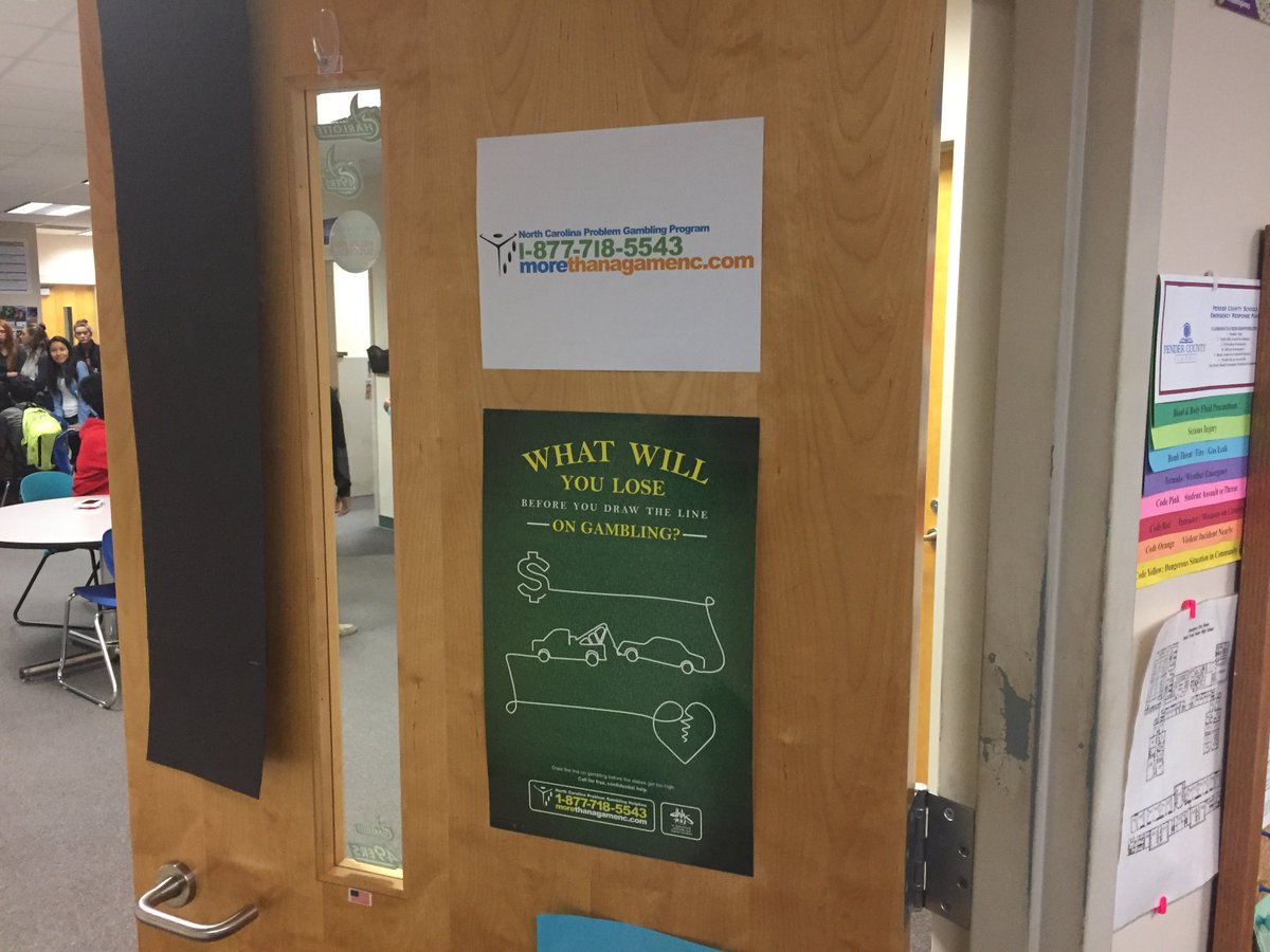 NCProbGambling's tweet photo. Visiting Judy at Heide Trask High School in North Carolina to watch her teach the Stacked Deck curriculum to students. She promotes our hotline number to her entire school. #ncproblemgamblingprogram https://t.co/kSJ3NZrdxo