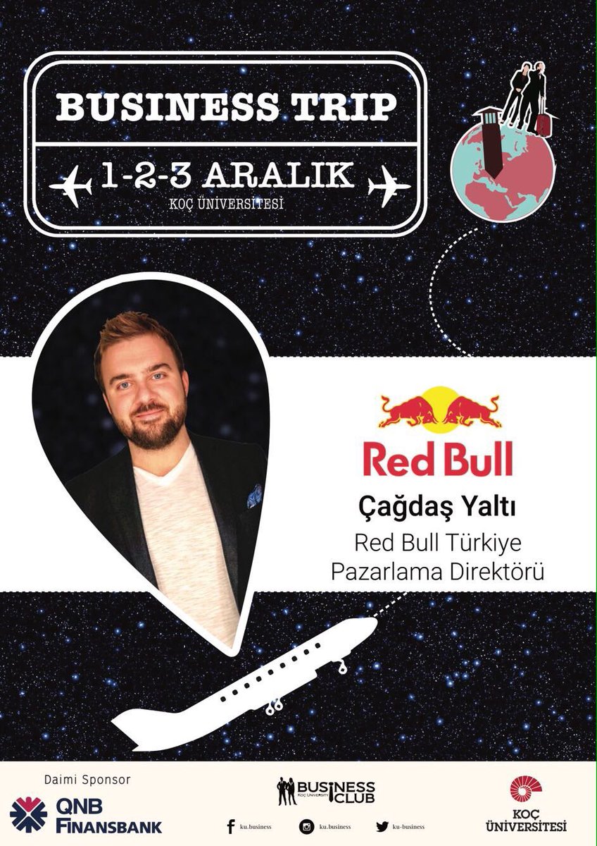 kubusinessclub's tweet photo. Business Trip'17 konuşmacıları belli oluyor! 400 katılımcının katıldığı, sektörün önde gelen şirketlerinin üst düzey yöneticilerinin kariyerine yön verdiği Business Trip'17'ye RedBull Türkiye Pazarlama Direktörü Sayın Çağdaş Yaltı geliyor! #toBContinued https://t.co/2tEGDBA75U