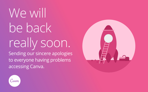 canva's tweet photo. We're fixing things as we speak and things should be okay anytime soon. So sorry for the inconvenience. ^gl https://t.co/hEvj4c5oic