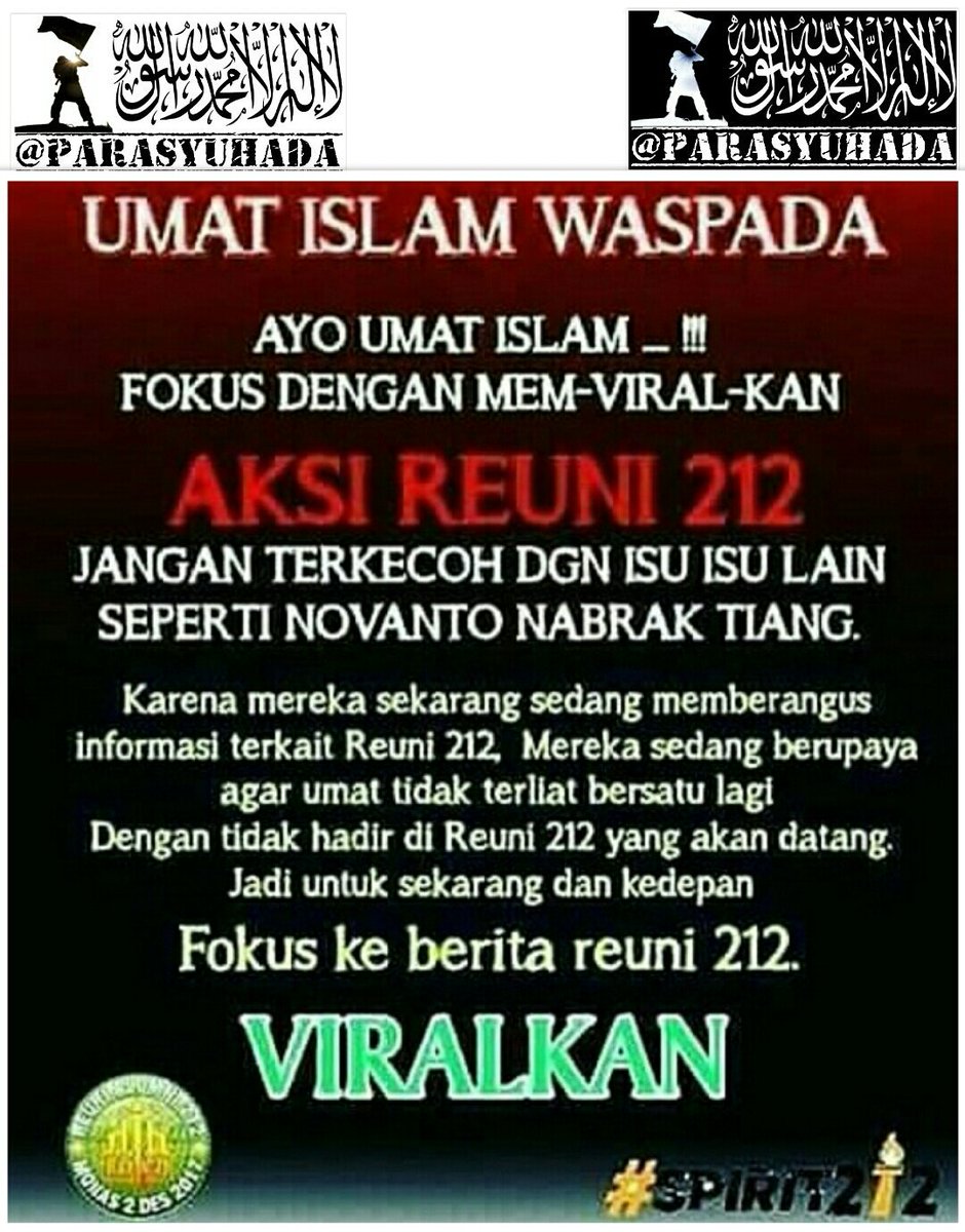 Parra_Syuhada's tweet photo. Jangan Sampai Kendor...!!!
#viralkan 
#reuni212 
#mujahid212 
#mujahidin 
#mujahidinindonesia 
#alumni212 
#tentaraallah 
#aksibelaislam 
#alquranimankami 
#kamibersamaulama 
#kamibersamarakyat 
#212 .
.
"FOLOW IG"
⬇⬇⬇
@parrasyuhada 
@parasyuhada02 
@parasyuhada03 https://t.co/lENFWR0Dje