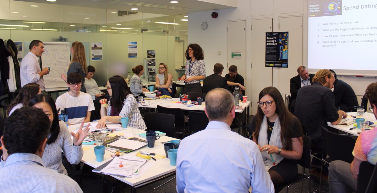 Grantham_IC's tweet photo. #ResearchMakingaDifference training day 2, & @AlyssaRGilbert marshals a round of speed-dating - researchers meeting end-users one-to-one #MakingResearchRelevant @granthamcsf https://t.co/8VHOq1YwuZ
