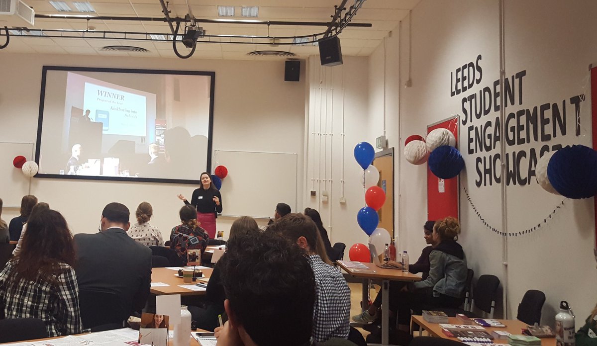 tess_hs's tweet photo. PhD student Sarah Ward is talking about her passion for kickboxing and how she has brought it into schools. @EngagementLeeds #getengagedleeds https://t.co/KYTYX1cXGJ