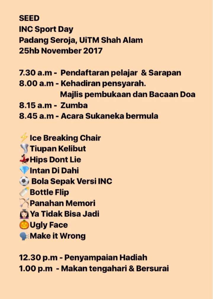 seed2k17's tweet photo. Get ready for INC Sports Day this Saturday!!! #seed2017 @INC_Uitm https://t.co/qgi1RaklcC