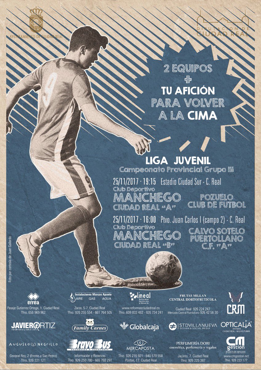 📌 CANTERA | Doble cita este próximo sábado para nuestros equipos juveniles:

👉 Estadio Ciudad Sur
⚽ Manchego "A" - Pozuelo C.F 
⏰ 19:15 

👉 Polideportivo Juan Carlos I
⚽ Manchego "B" - Calvo Sotelo "A"
⏰ 16:00

#LigaJuvenilProvincial #CanteraCDM