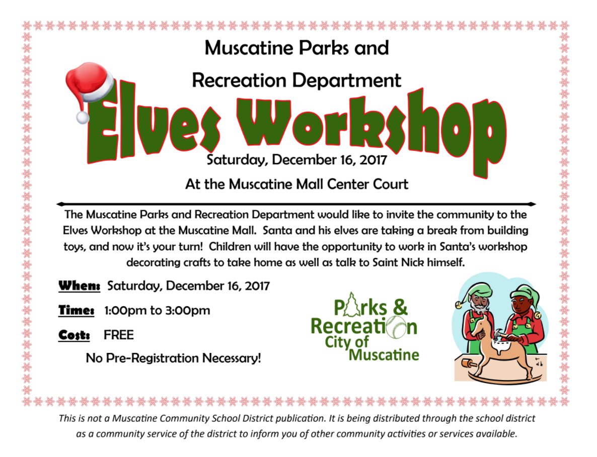 MuscatineCSD's tweet photo. #MCSDvBackpack Muscatine Parks and Rec's Elves Workshop! https://t.co/i6YHn3V8U9