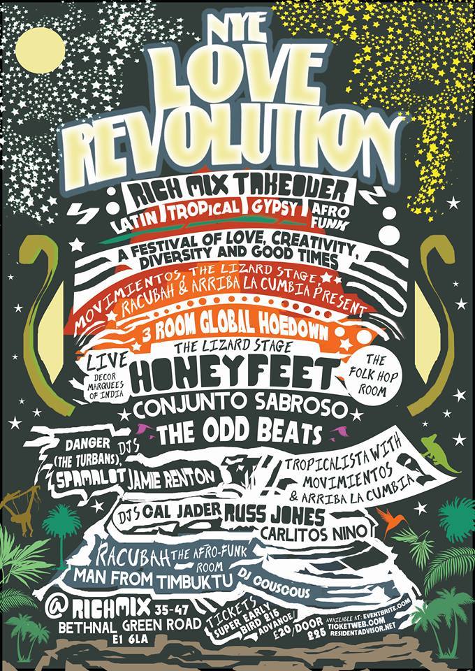 Movimientos's tweet photo. We'll start the #Newyear with a #LoveRevolution @RichMixLondon Tropicalista room// @ConjuntoSabroso @HackneyGT @DJcaljader @LatinosInLondon @lizardstage #Live @honeyfeetmusic #TheOddbeats Tickets for the best dance of both years >> https://t.co/zvBhNlgYrc https://t.co/gWOq8KwTS0