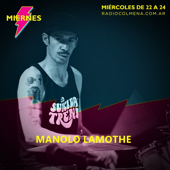 miernesradio's tweet photo. ⚡️¡HOY nos va a estar acompañando en la co-conducción el queridisimo @ManoloLamothe, baterista de @CabezaFlotante y creador del #Ruchofest! Nos encontramos de 22 a 24 por @radiocolmena https://t.co/g1DyB85N47