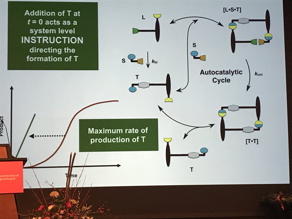 sirfrasersays's tweet photo. Douglas Philp (St Andrews) reminds us that networks are everywhere and that instructions are required to make a replicator.  He goes on to integrate replication processes with the making of a mechanically interlocked molecule, specifically a rotaxane. #MMNP @univgroningen https://t.co/w3o5aWRBM6