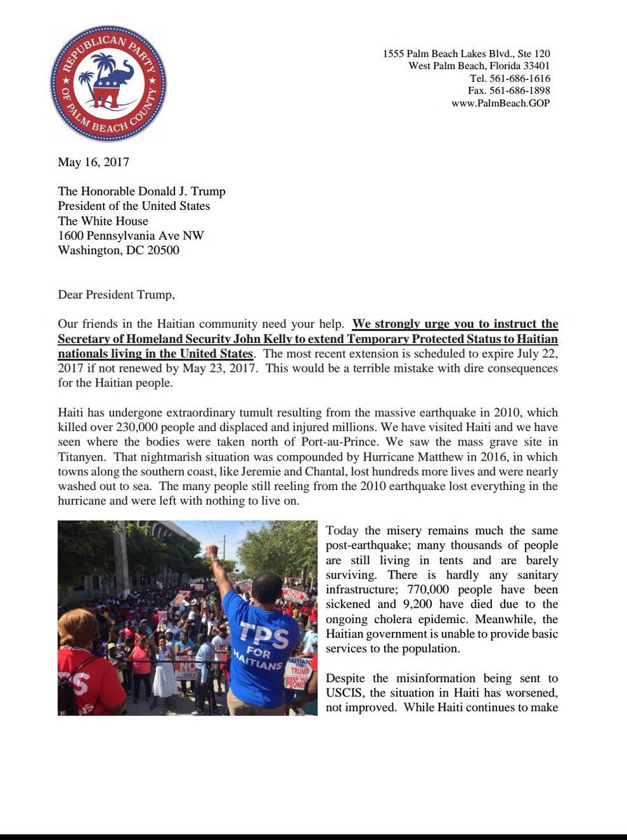 HaitianForTrump's tweet photo. We have always stood for #TPS we thank @realDonaldTrump for allotting 18 months which give us time to elaborate on passing laws for Permanent residencies to keep families together. Our May letter to @POTUS noted ”#Haiti isn't ready to receive 58,000 people back" we stick by it. https://t.co/DD74E9lO3d