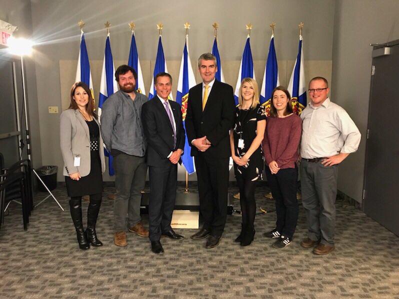 NSCCNews's tweet photo. It’s a mini NSCC reunion with all these #nsccalumni, including Premier @StephenMcNeil and @nsccprez Don Bureaux, at #NovaScotia #ProvinceHouse https://t.co/FVtz69l9UU