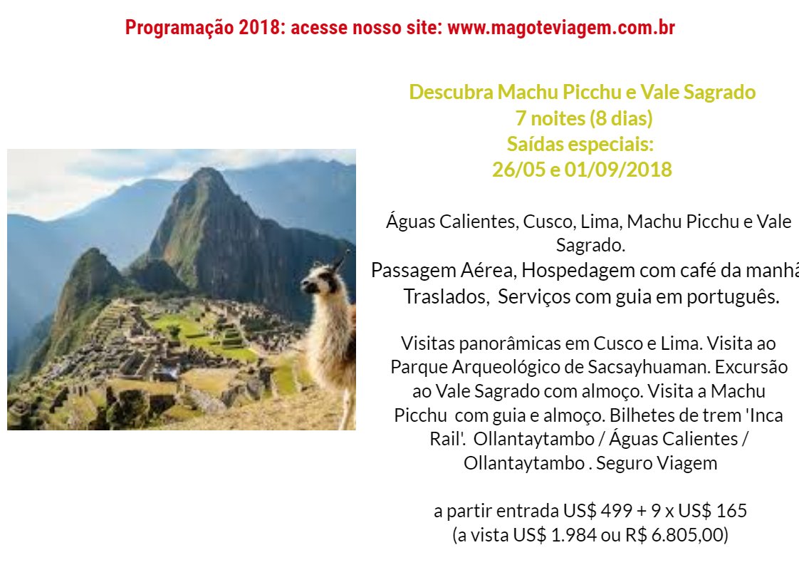 MagoteViagem's tweet photo. Vá direto para o site e veja as informações completas: https://t.co/JHGOcQjplD
#viajar
#MachuPicchu https://t.co/psihjRSXX9