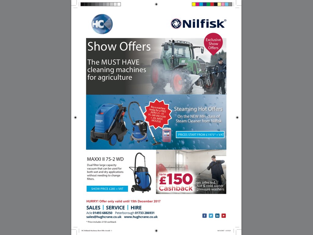 Hughcrane's tweet photo. See us on Stand. LE22 @MidsMachinery17 show over the next couple of days. Great SHOW offer on @NilfiskUKIE steam cleaners #cashback #freevacuum #whilestockslast. See Robert or Jim on the stand for details. https://t.co/Gid0kC7qRg
