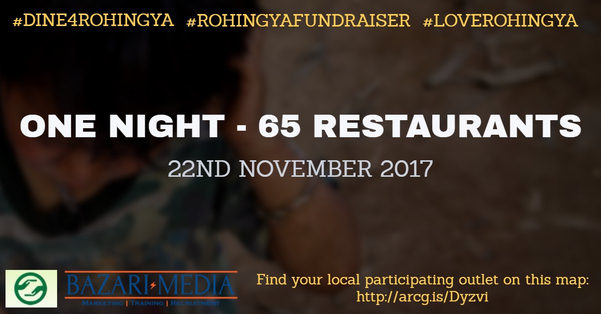 bdwatw's tweet photo. #Dine4Rohingya tonight at: @spicefusionkent @Bangkok_Lounge @AlishanTonbrdge @verandaglos @thespicegallery @TheMintRoom @viceroydunks @ViceroyYeovil @TheRoseOfBengal @taranarainham @qualitytandoori @ruhitscuisine @Bayleaf_rest @MonsoonLondon @MinarTandoori @simplyindiianwad #BWA https://t.co/VV4K7Sbx1M