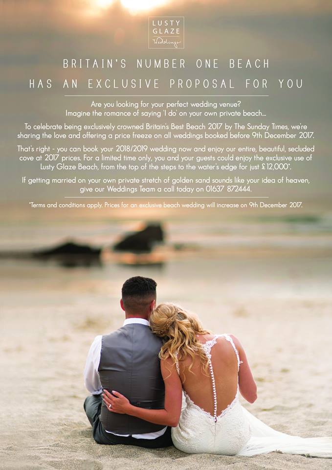 To #celebrate being crowned #Britain’s Best Beach by #TheSundayTimes, we’re sharing the #love with a Price Freeze. weddings@lustyglaze.co.uk #Budget2017