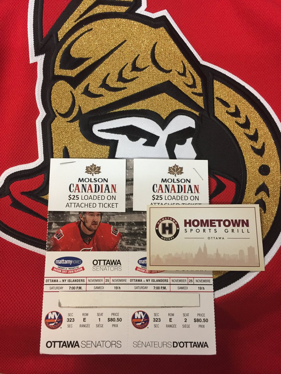 Sens fans retweet/follow for chance at two tics and food-beverage to Sens-NYI Sat Nov 25