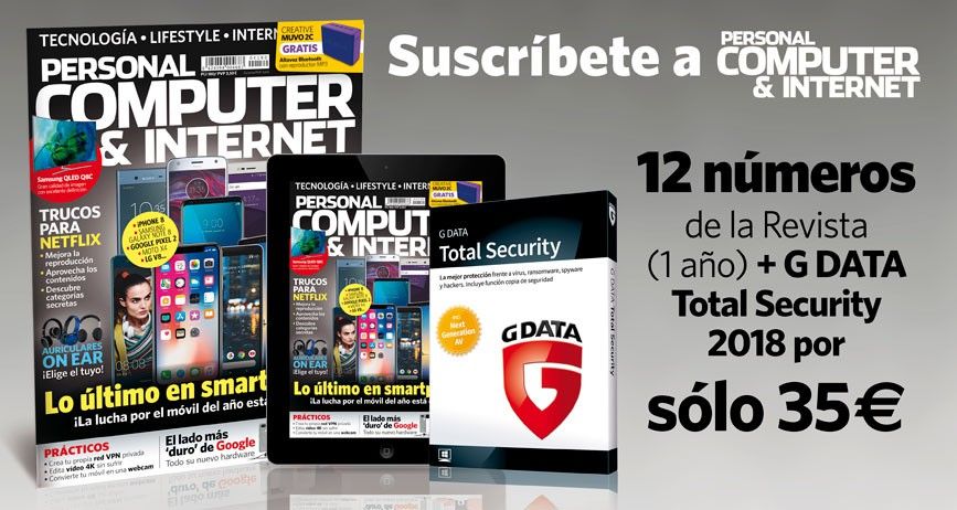 Que no se te escape ni un sólo número, ¡Suscríbete a la revista PCI y llévate 12 números + G Data Total Security 2018 por tan sólo 35€! 
¡Aprovecha esta oferta!
bit.ly/2A842kr