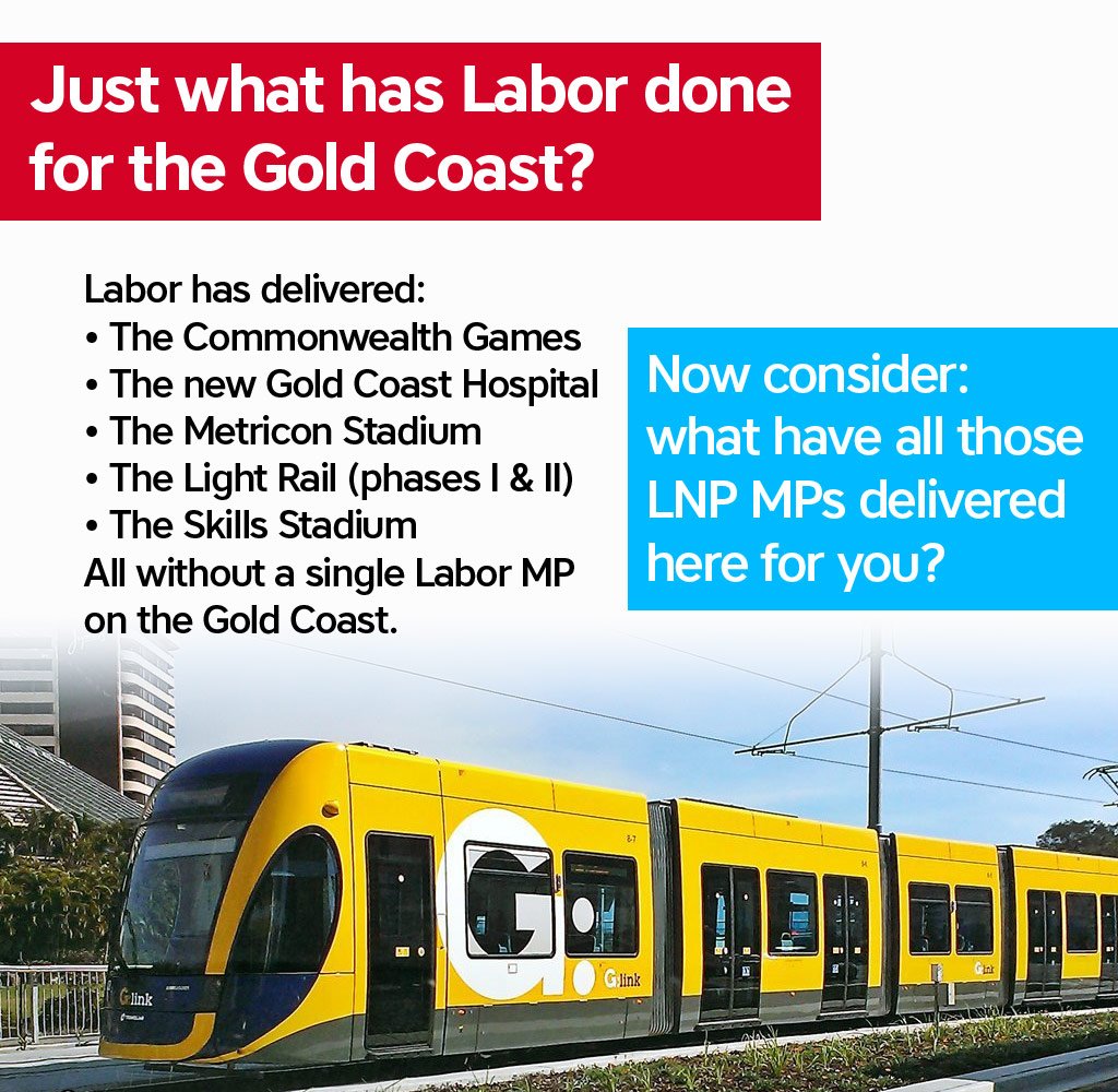 gcLaborista's tweet photo. The #GoldCoast LNP motto: "Ask not what your MPs can do for you, but what you can do for your MPs!"
Remember, Labor comes through for you. For a #BetterQld, a better GC, vote 1⃣ Labor. (Or you will regret the alternative!) #qldvotes #qldpol https://t.co/W0cNL5GOp1