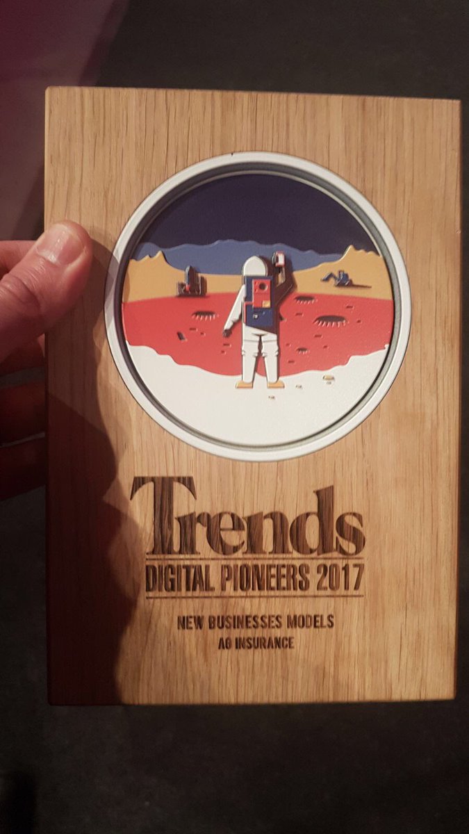 AGInsurancePR's tweet photo. Yes! Award #trendsdigitalpioneer2017 goes to our product @YongoBelgium ! Congrats to the team &amp; to all other winners! #yongo https://t.co/7phyD2NTFy