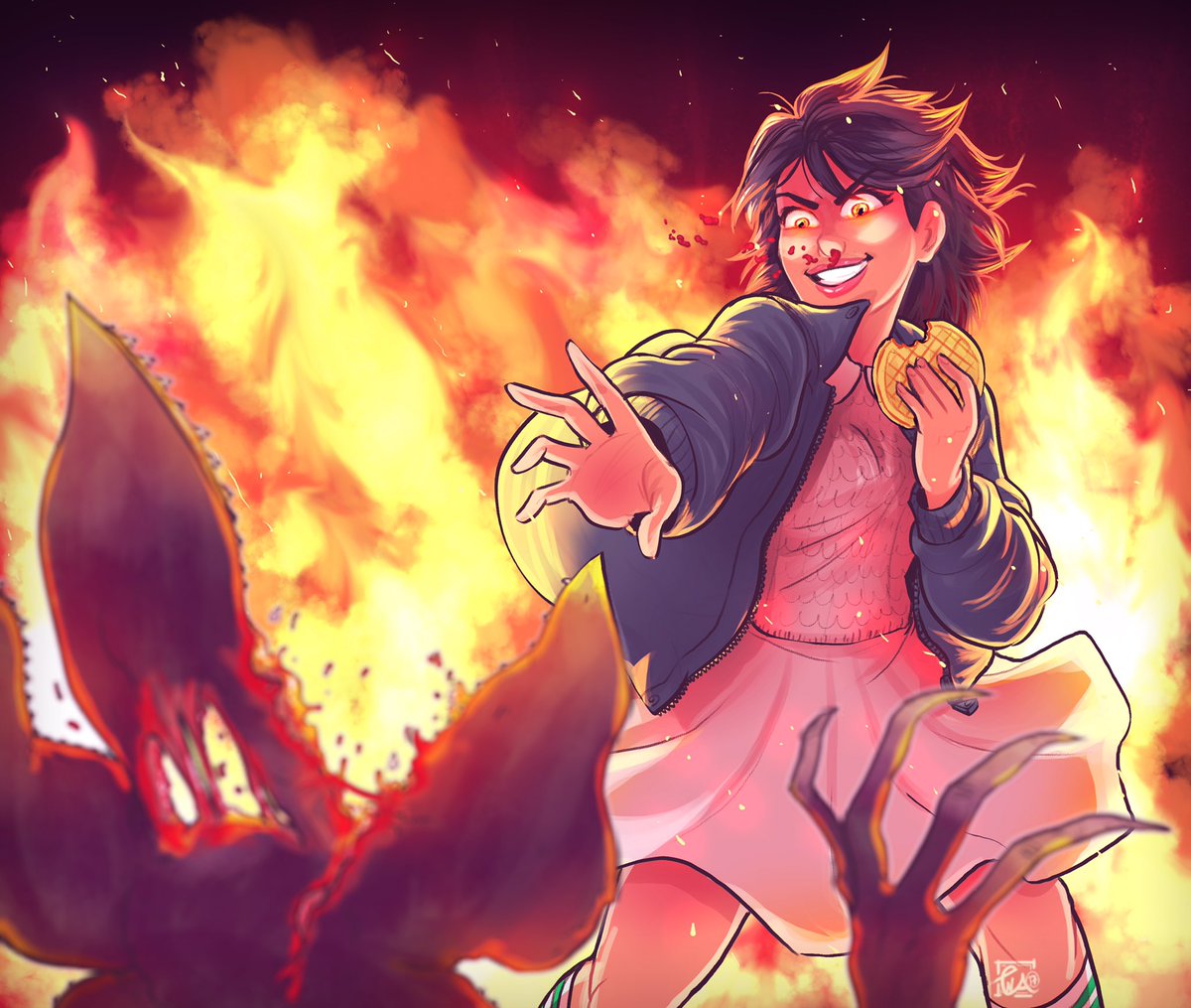 EnaBuns's tweet photo. Here it is you mouth-breathers, Belleven tearing a new one to a Demogorgon 👽👽👽👽
#smiteart #smitegame #bellona #strangerthings #eleven #illustration https://t.co/yT0TTBT8yN