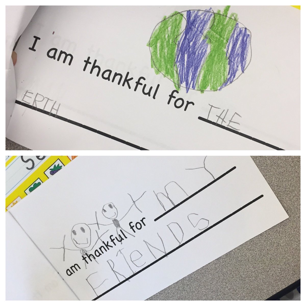 KeahLarsen's tweet photo. We are grateful for so many things! We read The Thankful Book by Todd Parr and then made our very own version. Happy Thanksgiving! #FoxMeadowPride https://t.co/PYceibSnyV