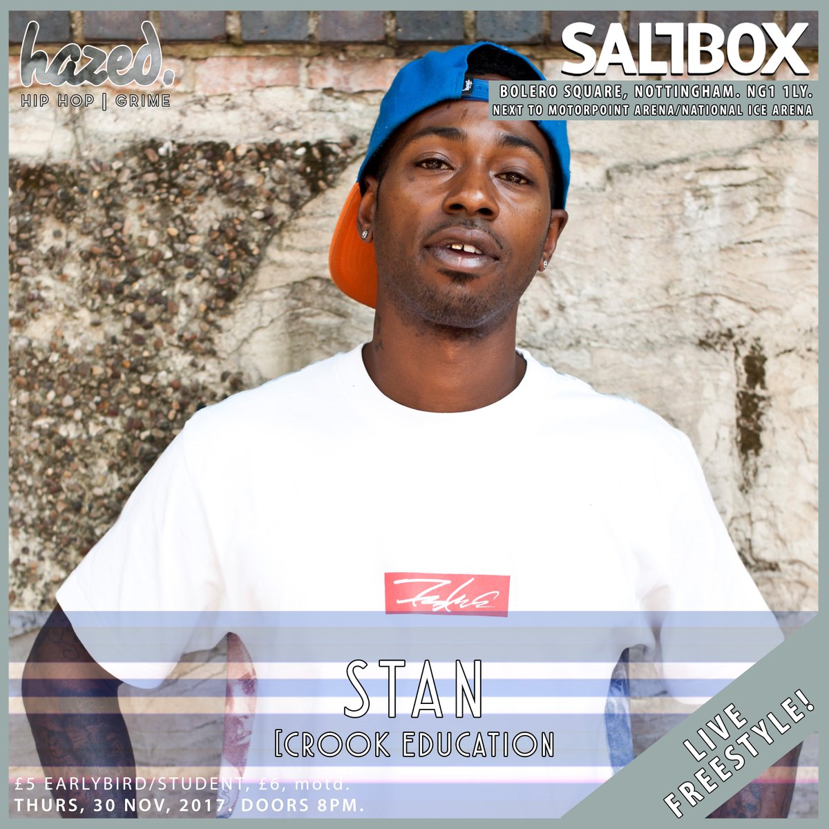Man like <a href="/StanCrookEd/">Stan Crook Education</a> will be performing a live freestyle at hazed.001!!!!
11.30.17 at <a href="/SaltboxNotts/">Salt Box</a>
facebook.com/events/1244405…
#hazed #hiphop #Nottingham