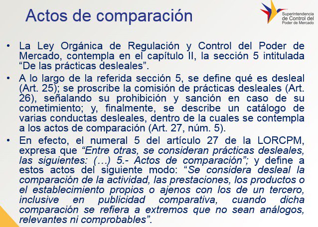 Competencia_Ec's tweet photo. De acuerdo a la #LORCPM, un acto de comparación es considerada como práctica desleal. #MarlonVinueza, Intendente de @AntiMonopolioEC en el taller internacional de #PublicidadComparativa https://t.co/SoEhwjSWiJ