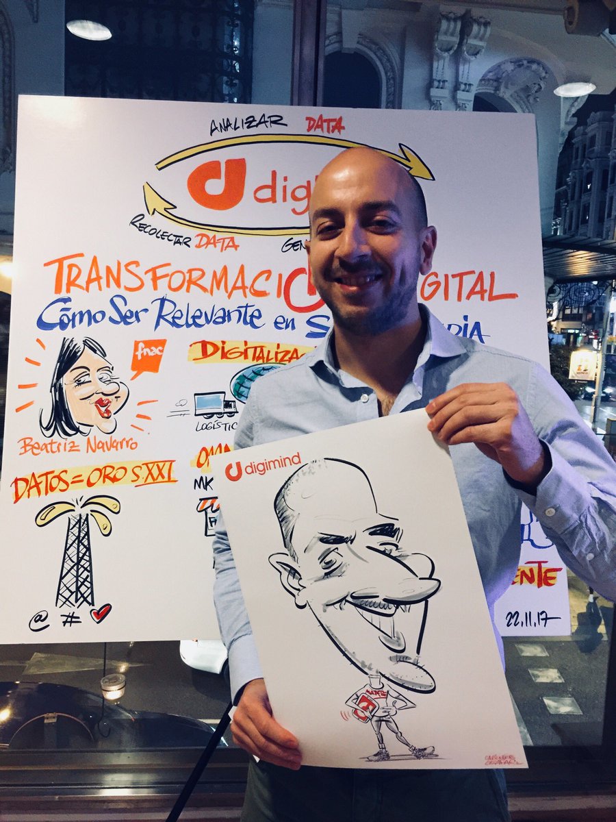 javiero_s's tweet photo. Aqui, mi yo real haciendo #engagement con mi yo caricatura. Pese a las ojeras analógicas (de las que es culpable entre otras cosas la #TransformaciónDigital) me daria un #like y todo. #SocialMedia #SocializeMAD https://t.co/tCGlBRXsQr