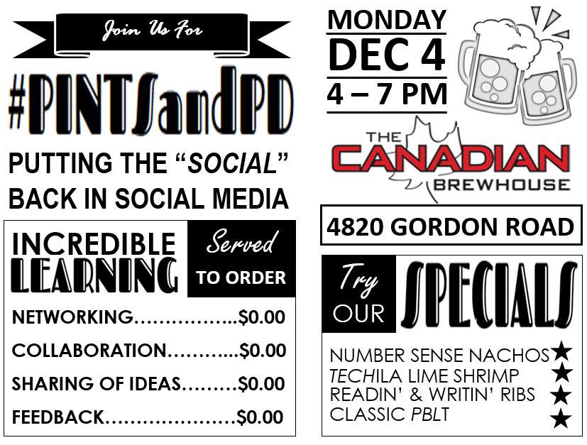 mrsmaley's tweet photo. Getting excited for #PintsandPD On Monday, Dec. 4th. It will be a great time to engage in some ed topics with other #yqr teachers! https://t.co/P2jPr5RUFC