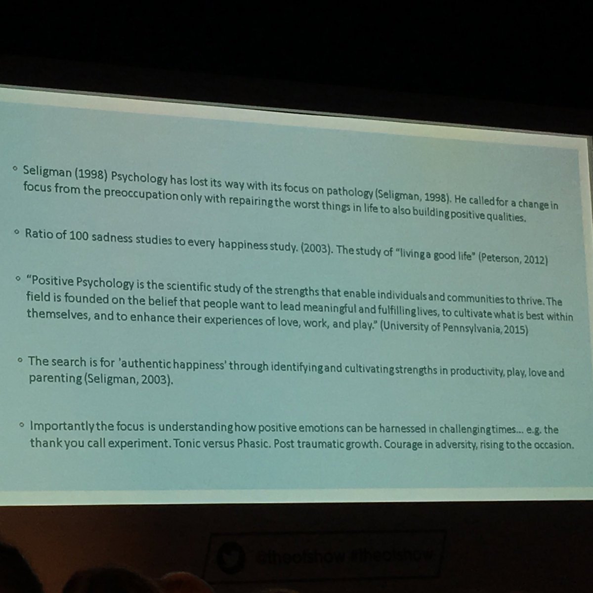 OT_SarahD's tweet photo. I'm Western capitalist cultures we've reframed happiness into "I'll be happy when..." [I have that materialistic thing I want] - instead we should focus on #positivepsychology #theaOTshow @LaughingOT https://t.co/yqMrA4oqsU