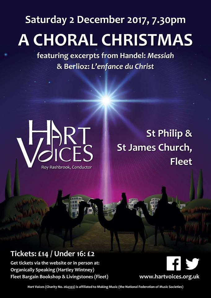 Get your pre-Christmas Messiah fix at <a href="/HartVoices/">Hart Voices</a> next concert A Choral Christmas! 
Some hearty big numbers to tingle your ears and kick-off the festive season!!

Saturday 2 December 2017 - 7.30pm - P&amp;J Church, Fleet. 

hartvoices.org.uk/december-2017