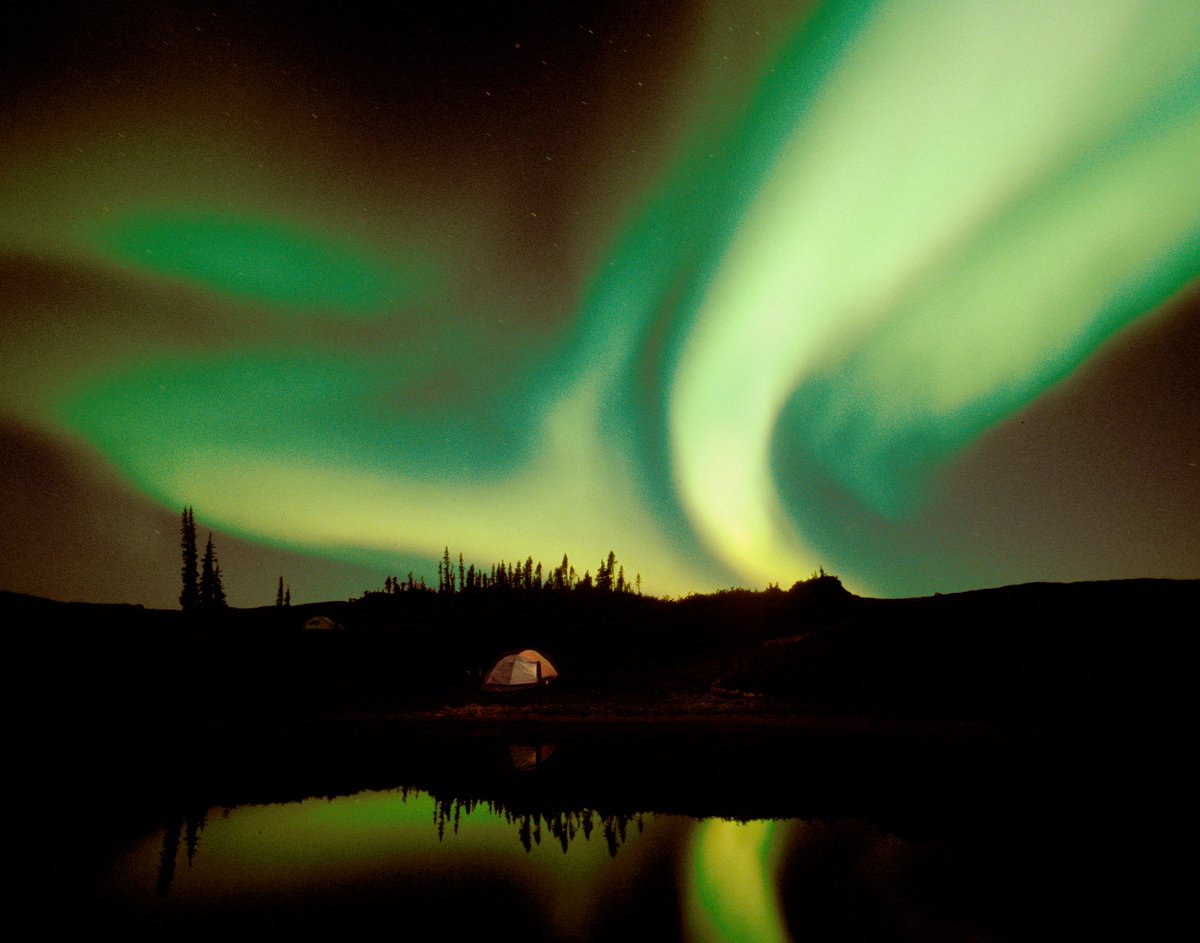 GreatCdnTravel's tweet photo. Would you wake up in the middle of the night just to see the sky dance? Photo credit: Robert Taylor #northernlights #auroraborealis #churchill #reflections https://t.co/zZhqYwH0TY