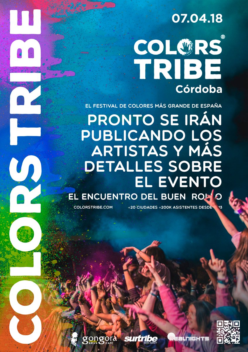 colorstribe's tweet photo. ¡Mañana a las 14:00h arrancamos con la venta de entradas anticipadas para la 3ª edición de #ColorsTribe #Córdoba el próximo 07 de abril con una oferta de lanzamiento de 10 Euros en https://t.co/TF2Ed1RBzk o contactando con tu rr.pp! @surtribemusic @GongoraGranCafe https://t.co/Z5Z1KPVsjS