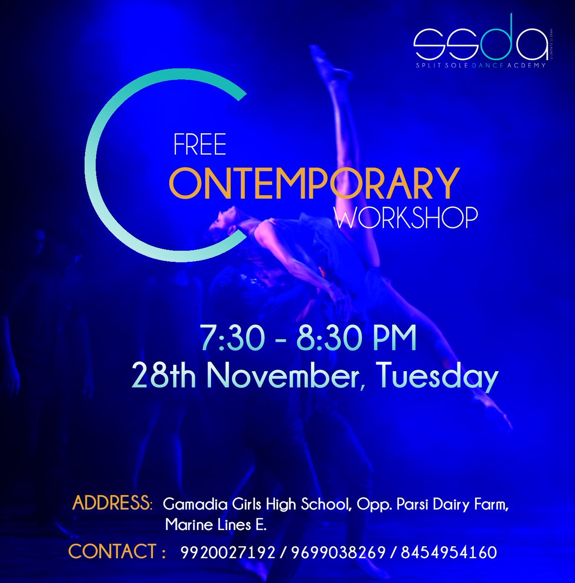 SplitSole's tweet photo. A FREE #contemporary workshop coming up at our #MarineLines Studio next week on the 28th November, Tuesday from 7:30-8:30 PM 👯‍♂️ Join us for some intensive learning of dance and technique together! Conducted by @harshad.ssda 🙂 RSVP! https://t.co/jx7CQ1fLi5