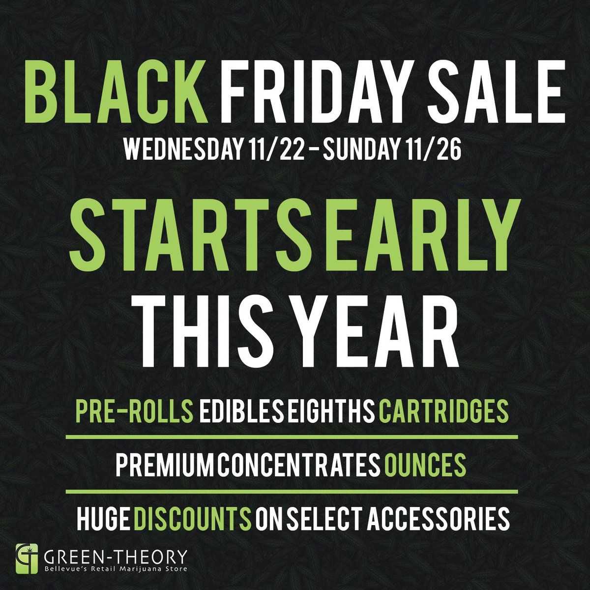 green_theory502's tweet photo. GREEN WEDNESDAY IS HERE! We're starting our Black Friday Sale RIGHT NOW! Come on down to either of our stores for DEALS on @RefineSeattle, @NWCSolutions @HappyAppleWA and more!
#GreenWednesday #Marijuana #Cannabis #NWCS #HappyApple #Refine #Xtracted #Bellevue #BlackFriday #THC https://t.co/b8RGiHKJoQ