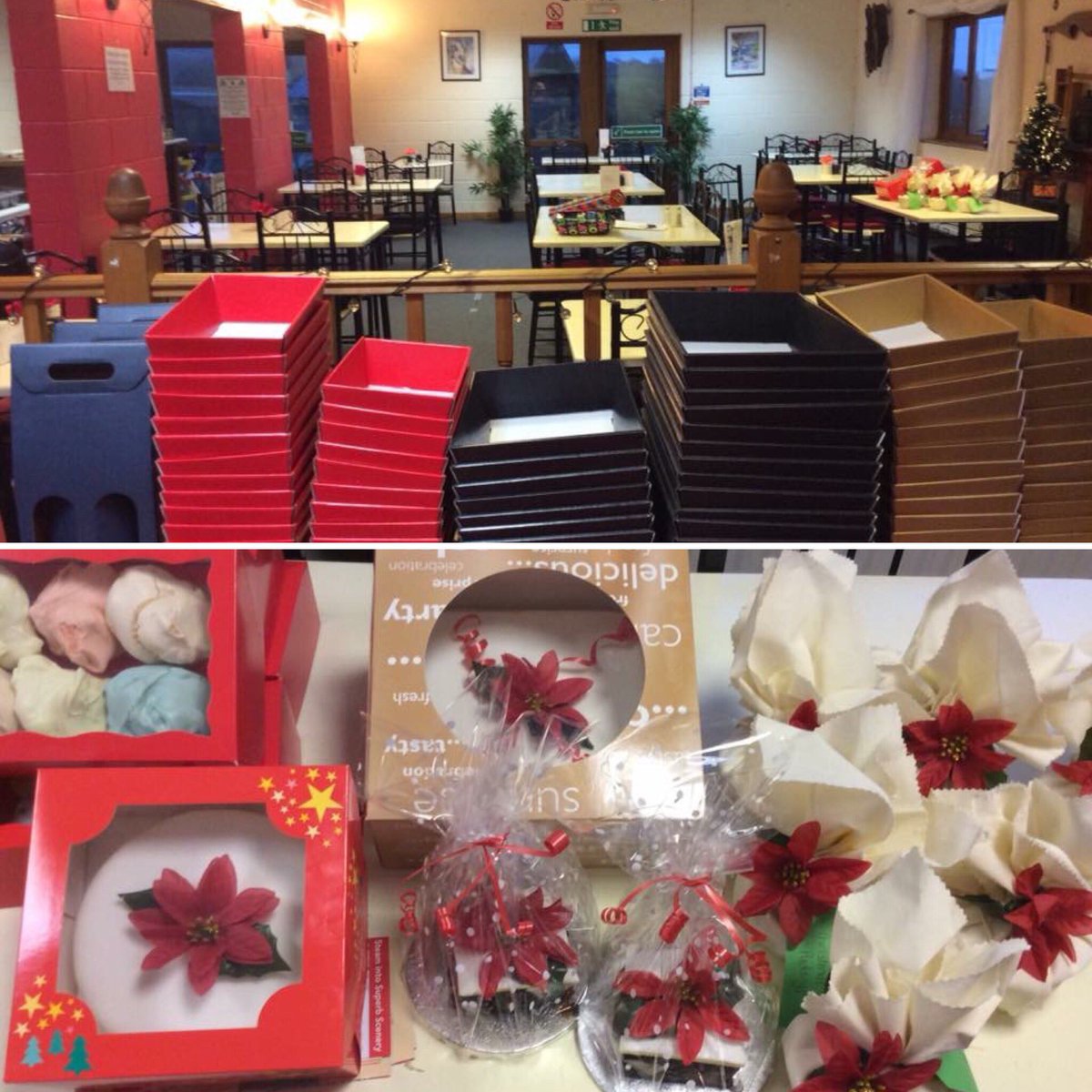 Empty #Hamper /gift trays. £3.50 &amp;£2.50.Choose contents from a selection of pickles, #welshchutneys, #jams, #preserves, #Celticwines, #Welshcheese, #biscuits, sweets, mustards, cakes, fudge and cheese biscuits.
£1.50 to fill and wrap hamper trays. Homemade #Xmas cakes and puds!