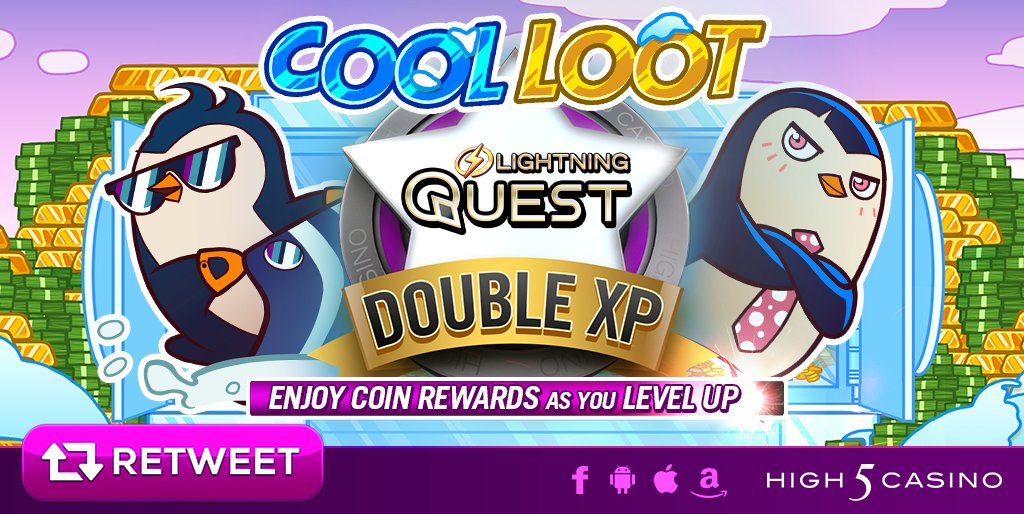 High5Casino's tweet image. It’s Mission Possible when a super cool ❄️ crew of penguins 🐧 decides to go after the Tundra Mob’s stolen loot! Cool Loot brings to you a LIGHTNING ⚡QUEST! Earn quest rewards as you level up 2X faster!
