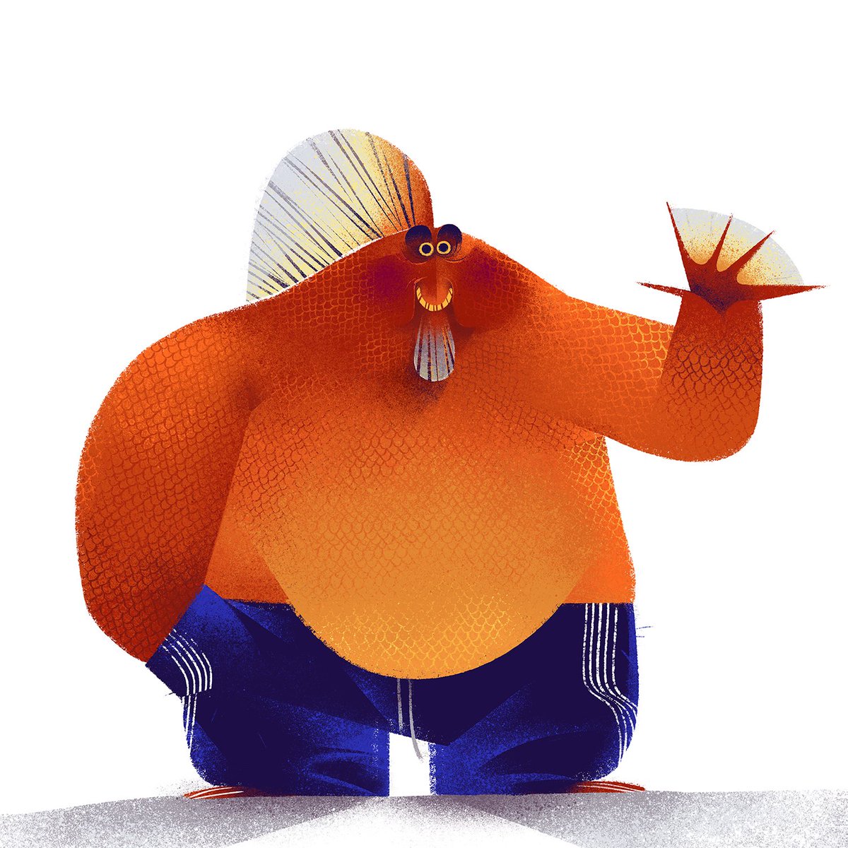 Long time no posted - this week's #AnimalAlphabets challenge was #creature from the Black  #Lagoon. He's my version - a Friendly, plump #goldfish #monster. He's fashionable though. #creature #illustration <a href="/AnimalAlphabets/">Animal Alphabets</a> #alphabet   #animal #characterdesign #movie #doodle