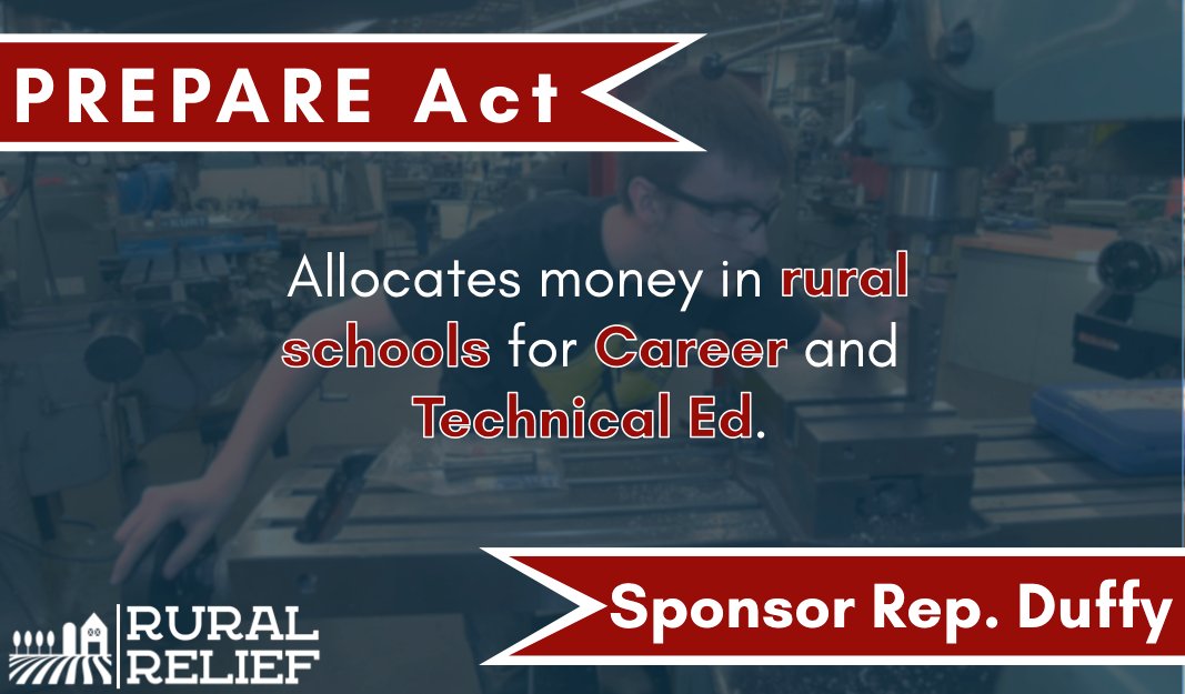 SeanDuffyWI's tweet photo. As a part of our #RuralRelief package, I’ve introduced the PREPARE Act to help our students in rural communities get career and technical education! https://t.co/zzRwh6rCWo