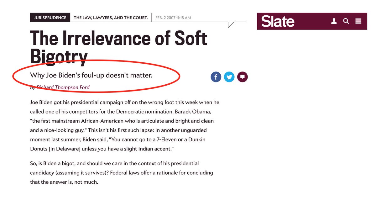 The media heavily scrutinizes Trump whenever it doesn't like a statement he's made that could be deemed as racially insensitive. When Joe Biden used to make constant racially insensitive remarks, outlets like  @Slate,  @dailykos, &  @MSNBC practically encouraged Biden's racist ways.