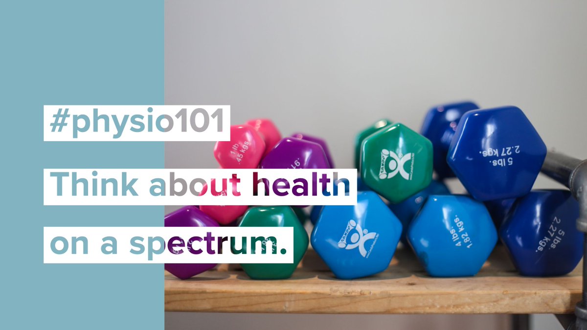 FortPhysio's tweet photo. Your #physio101 tip is to think about a spectrum. One side is 100% health and the other is little to no health. We all fall somewhere on that spectrum! Think about your daily health choices in terms of moving one step at a time on that spectrum, even if it's small! https://t.co/fqL15qQdva